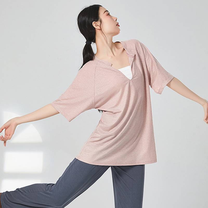 Modern dance dance bangs daily wear loose deep V men and women, the same personality teacher class short sleeve T wild top