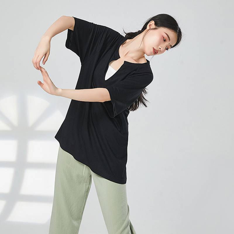 Modern dance dance bangs daily wear loose deep V men and women, the same personality teacher class short sleeve T wild top