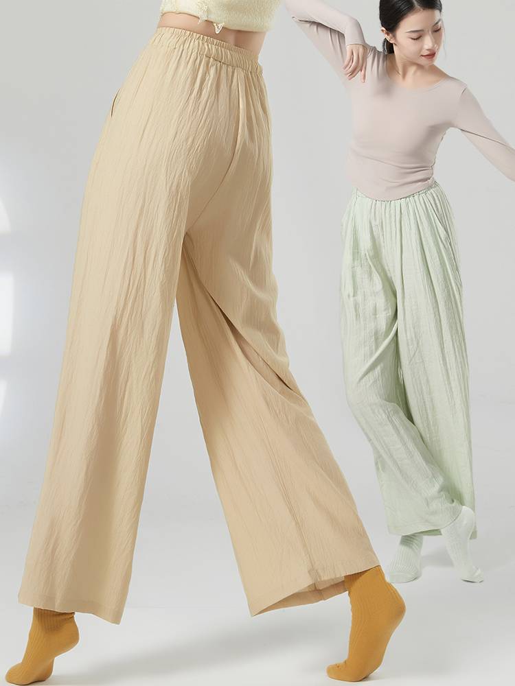 Cotton and linen modern dance exercise pocket pockets, straight -leg wide -leg pants, national wind, elegant Chinese dance nation classical dance clothing