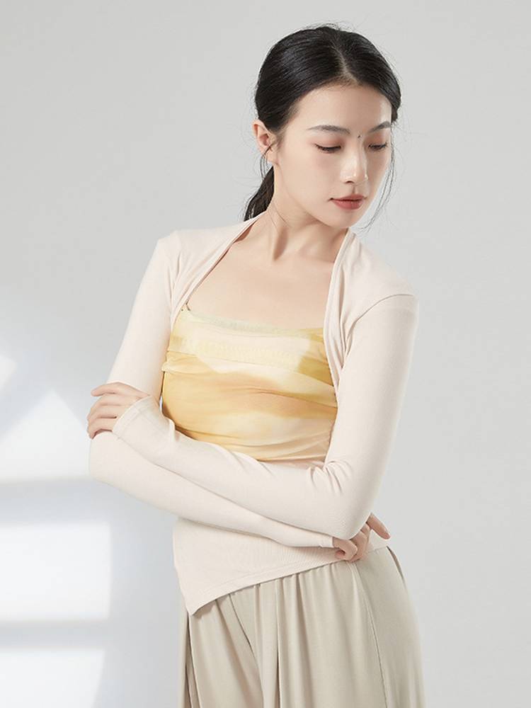 Gongyan irregular hem of modern classical dance body training exercises, clothing net gauze stitching short -sleeved jackets