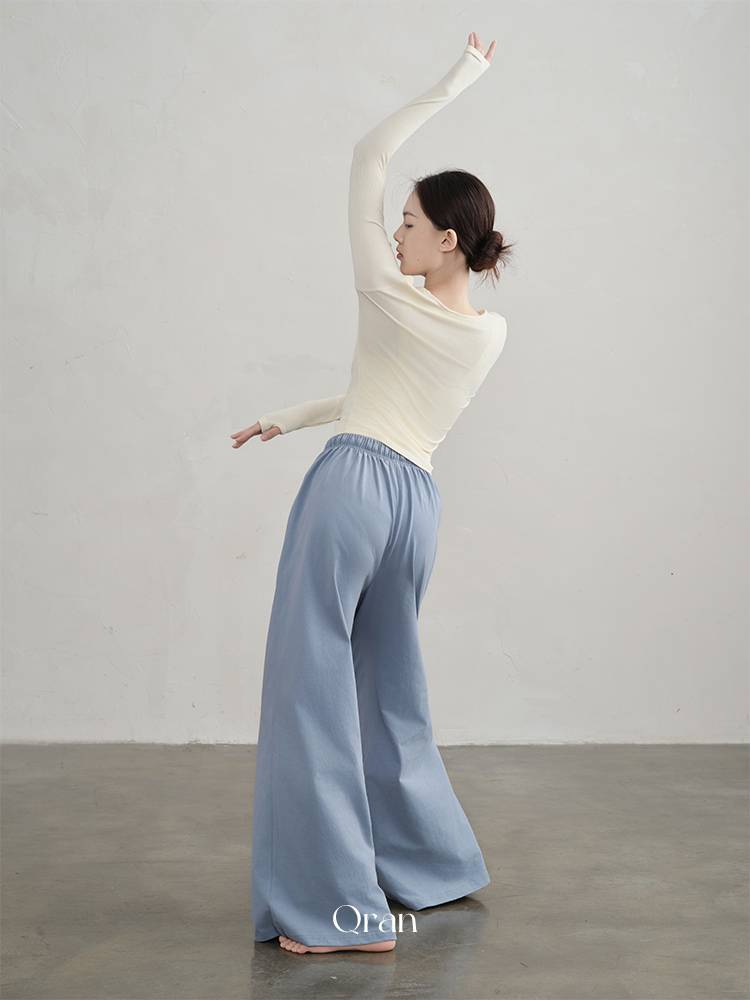 QRAN Modern Dance Men and Women's Fine and Comfortable wide -leg Pants Pants Pants Loose Pants Pure Cotton Straight Tube