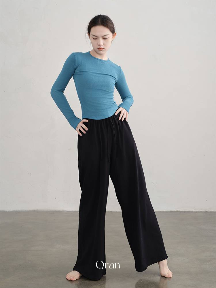 QRAN Modern Dance Men and Women's Fine and Comfortable wide -leg Pants Pants Pants Loose Pants Pure Cotton Straight Tube
