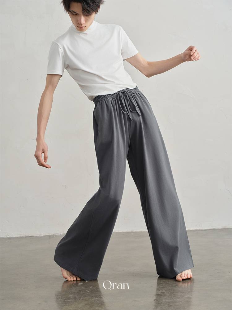 QRAN Modern Dance Men and Women's Fine and Comfortable wide -leg Pants Pants Pants Loose Pants Pure Cotton Straight Tube