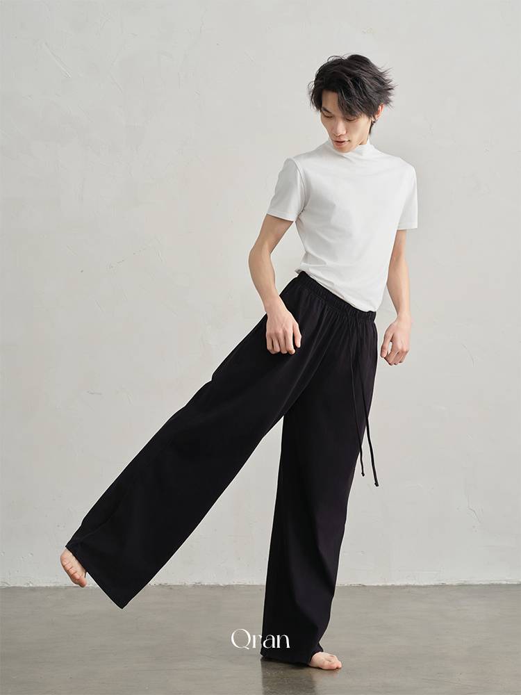 QRAN Modern Dance Men and Women's Fine and Comfortable wide -leg Pants Pants Pants Loose Pants Pure Cotton Straight Tube