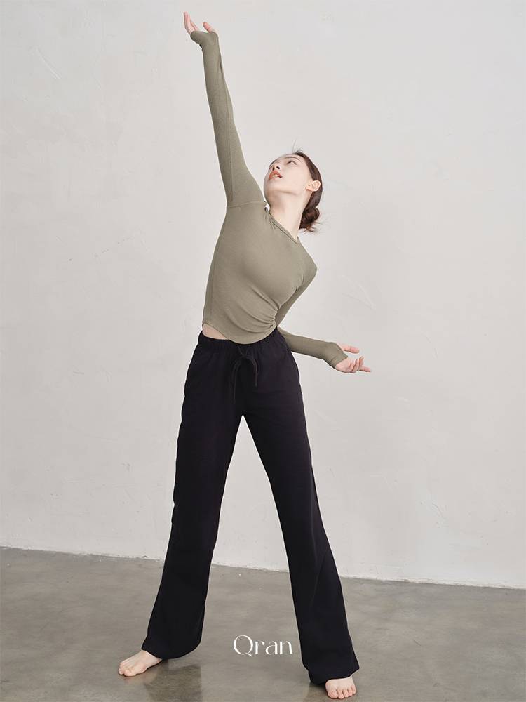 QRAN Modern Dance Men's Women Straight Pants Large Practice Dress Loose Pants Pure Cotton Pants