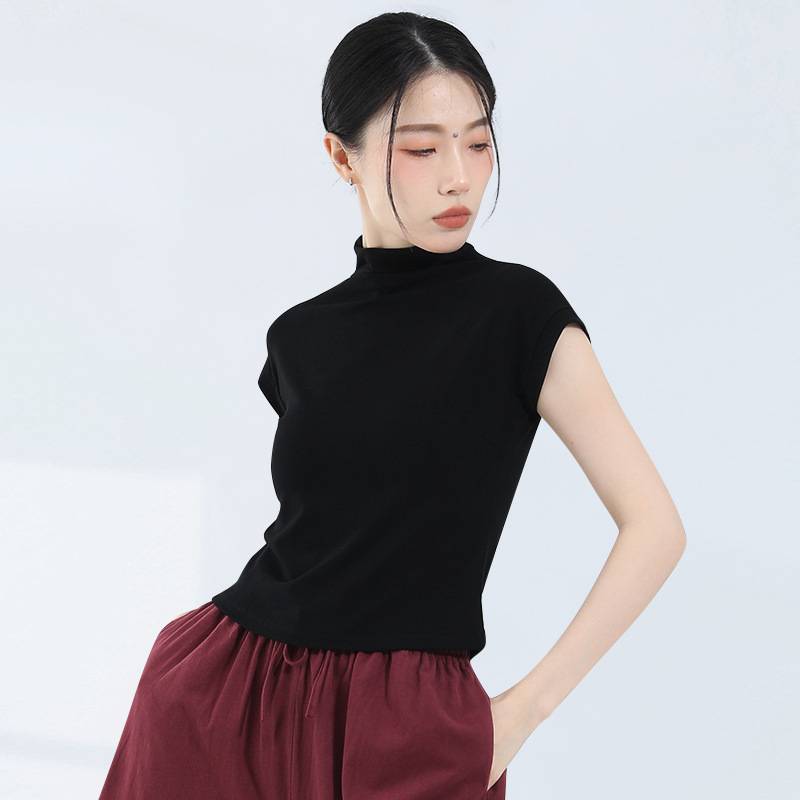 Modern Dance Practice Server 2024 New high -necked short -sleeved female top dance service classical dance training suit