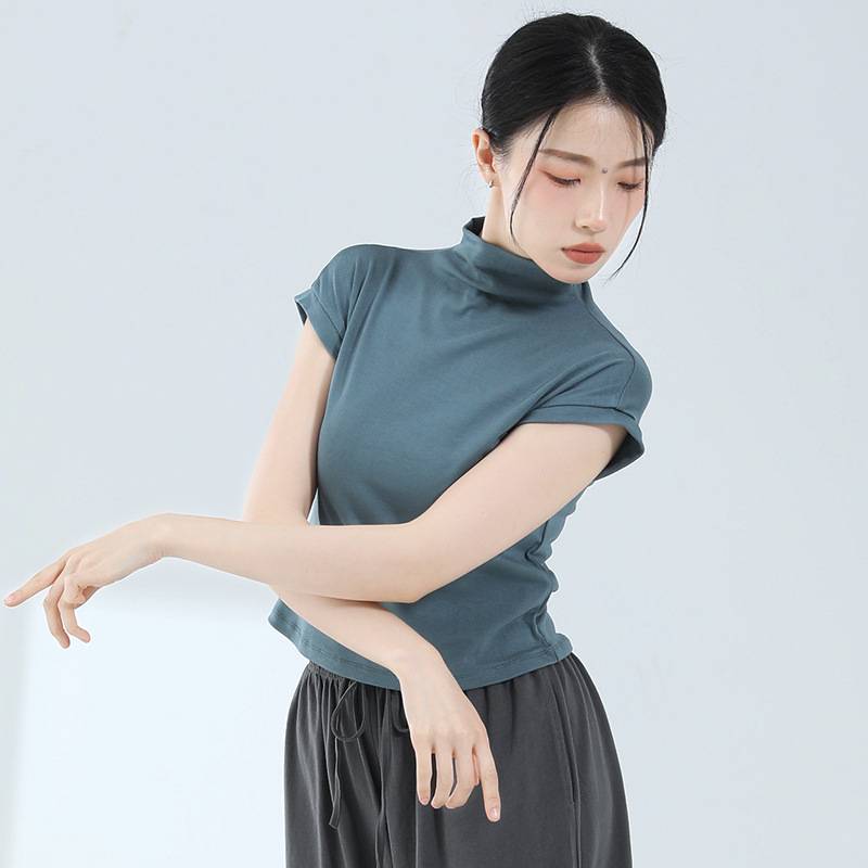 Modern Dance Practice Server 2024 New high -necked short -sleeved female top dance service classical dance training suit