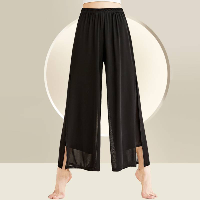 Modern dance pants classical dance clothing dance pants women's loose straight pants show thin nets black practice wide -leg pants