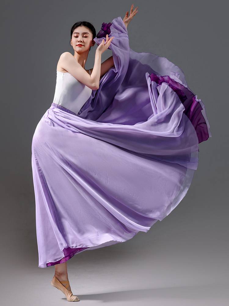 Dance big skirt 720 degrees double -level wearing Tianshi Modern Dance Performance Series Chinese Classical Dance Practice Mid -body skirt