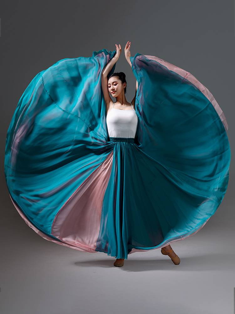 Dance big skirt 720 degrees double -level wearing Tianshi Modern Dance Performance Series Chinese Classical Dance Practice Mid -body skirt
