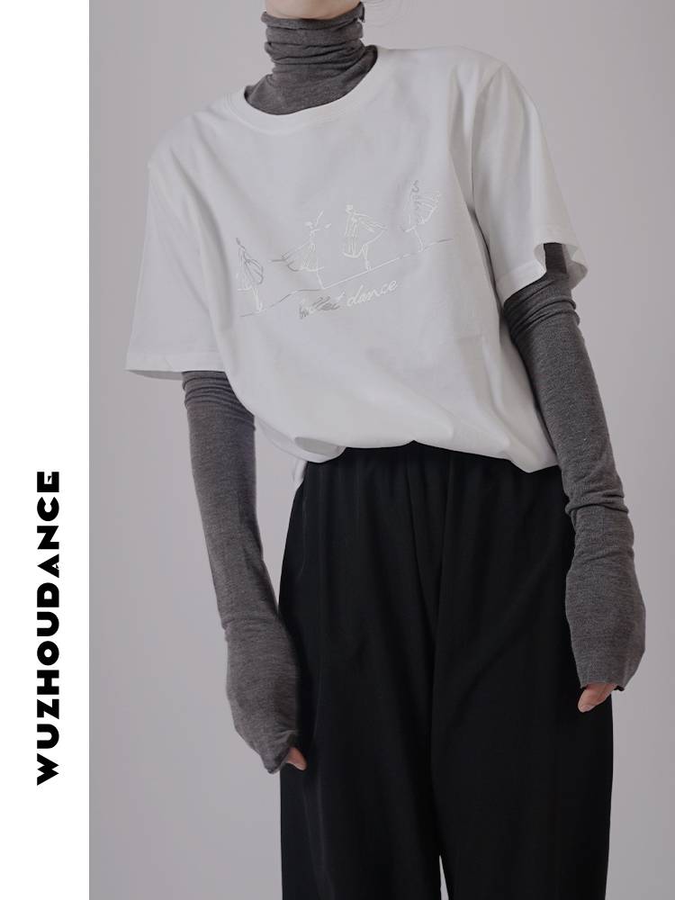 Dancezhou Danz's new modern dance service T -shirt ballet drawing top exercise, loose custom short -sleeved big gram heavy