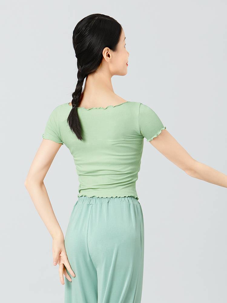 Dance service top female black summer long short -sleeved modern dance -shaped sports service new Modal classical dance service