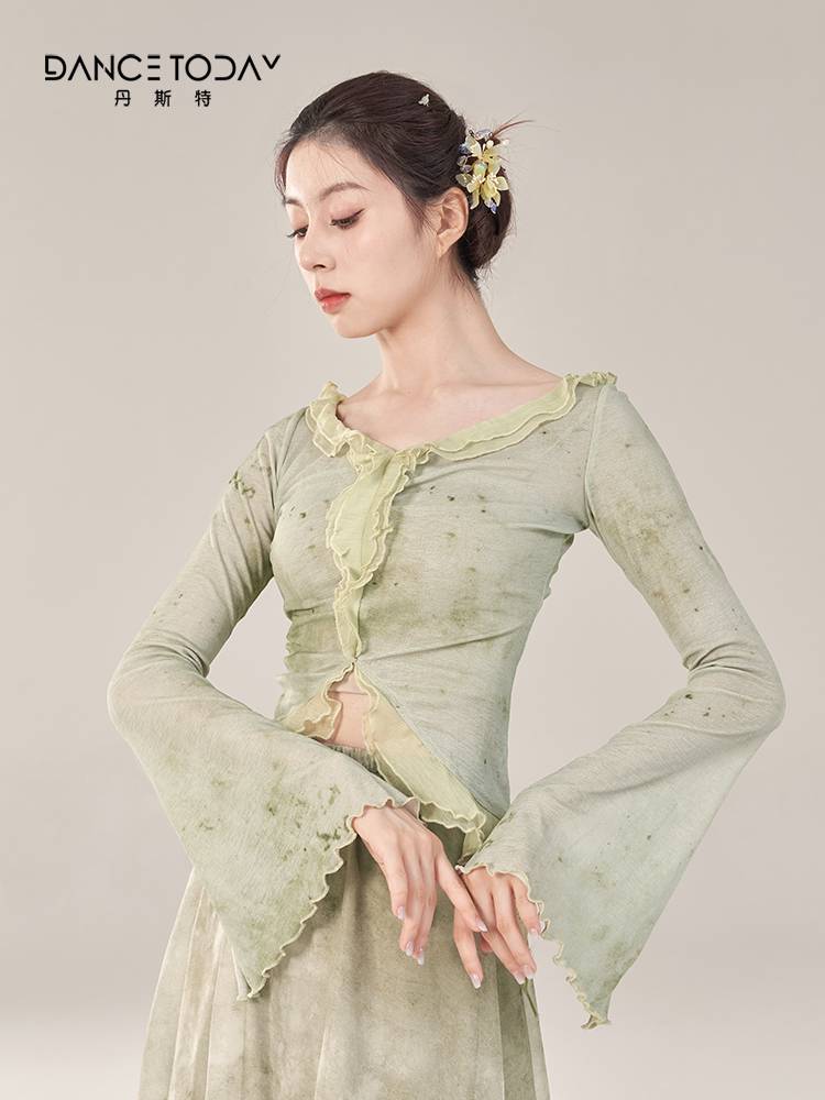 dancetoday Classical Chinese Dance Body Rhythm Serving Fairy Ferry Long Sleeve Top Tabes Performance Female Gauze