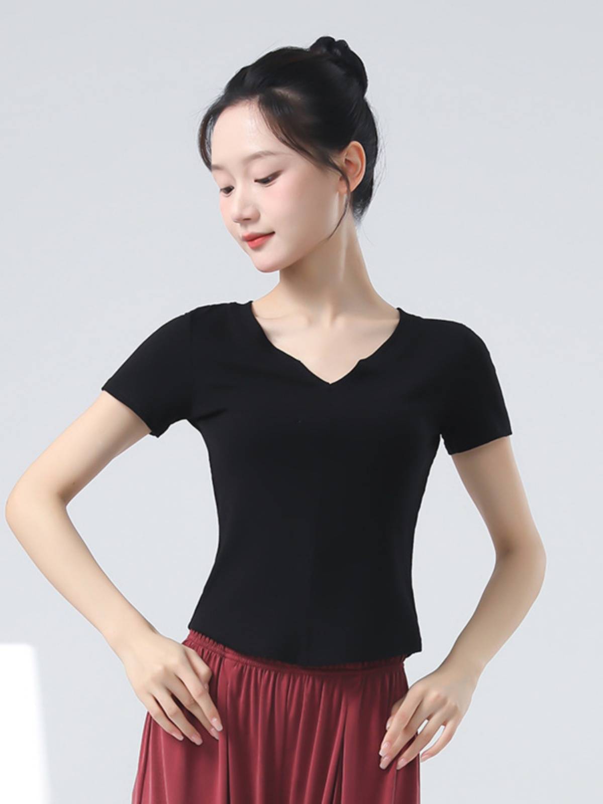 Modern dance exercise service women's top in summer new self -slim adult short -sleeved training clothing classical dance clothing