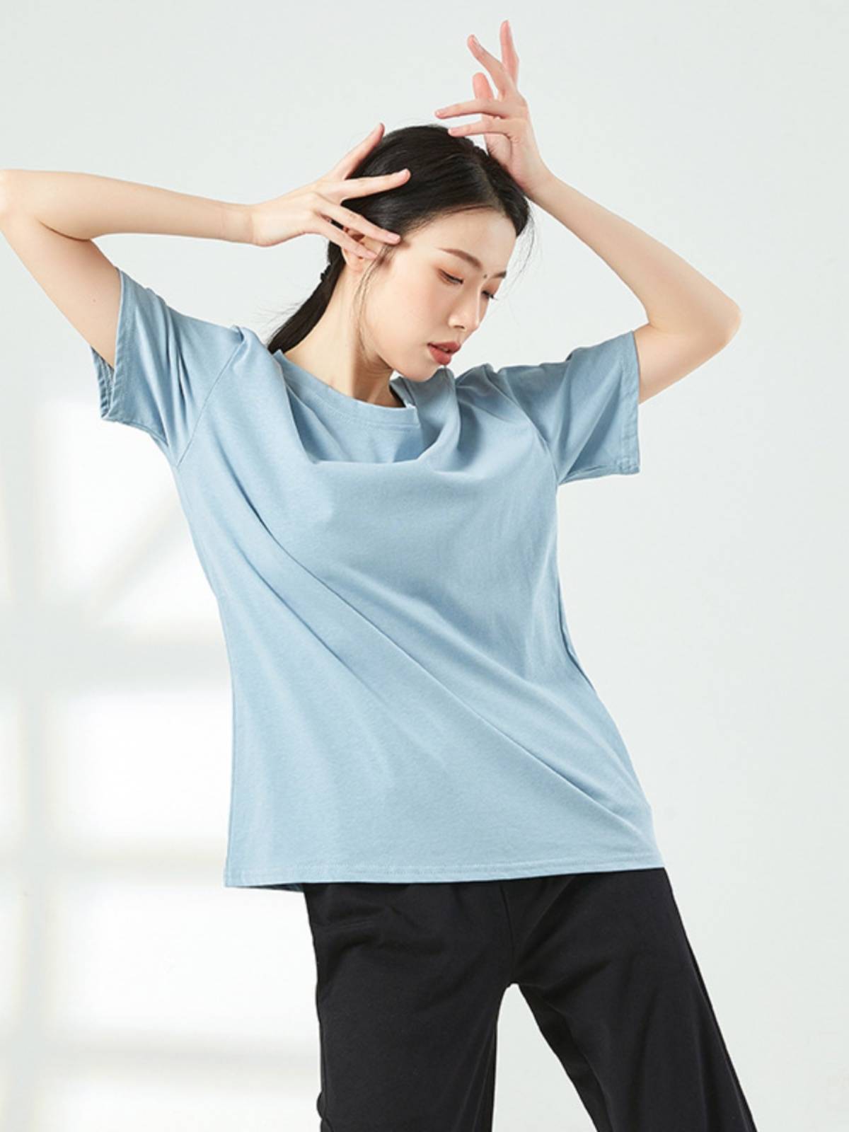 New adult dance top sportswear men's same models of loose exercises short -sleeved modern dance summer black cotton