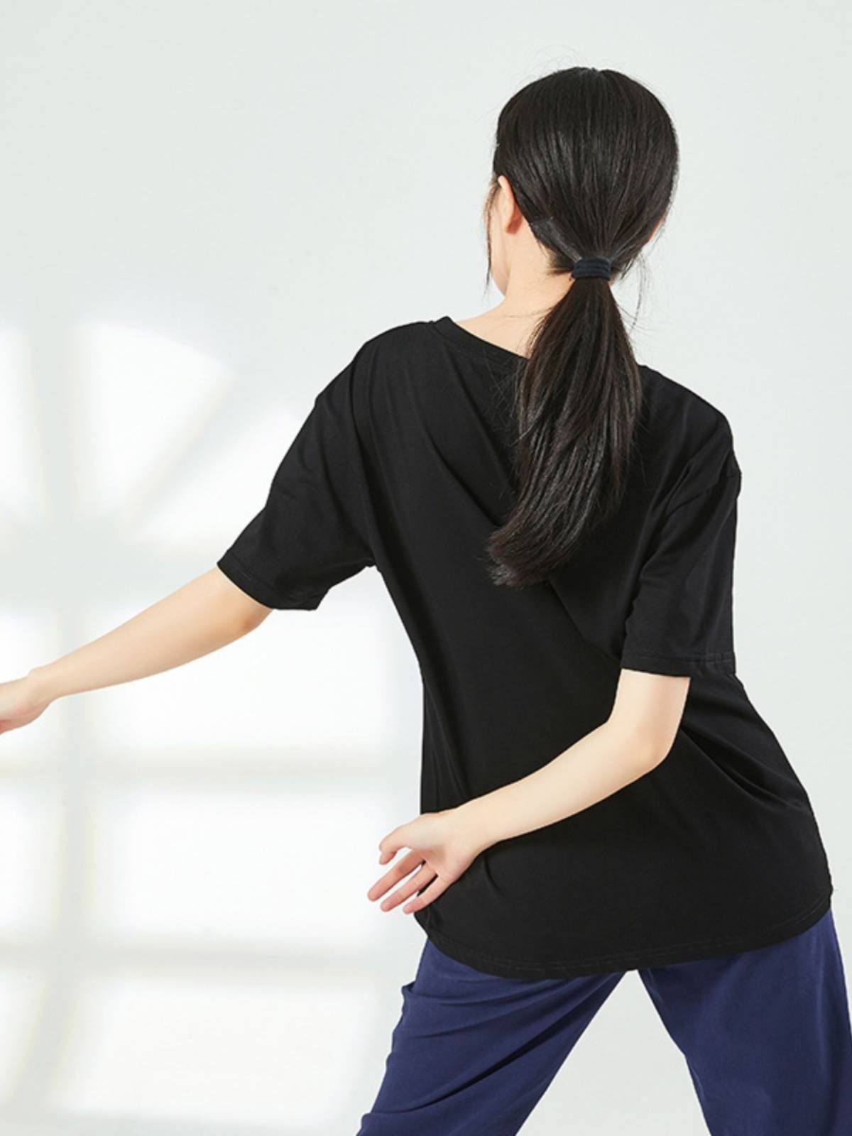 New adult dance top sportswear men's same models of loose exercises short -sleeved modern dance summer black cotton