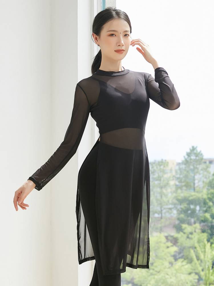 Classical splitting modern dance exercise uniforms high -necked summer square breathable top dance clothes showing thin yoga clothes