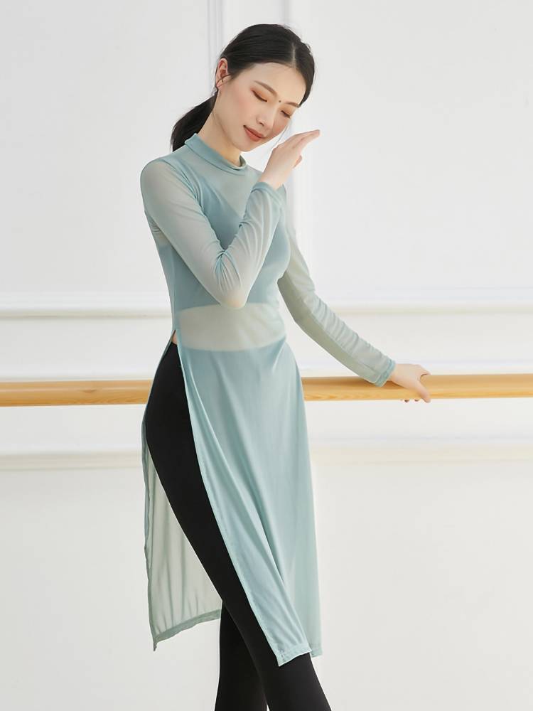 Classical splitting modern dance exercise uniforms high -necked summer square breathable top dance clothes showing thin yoga clothes