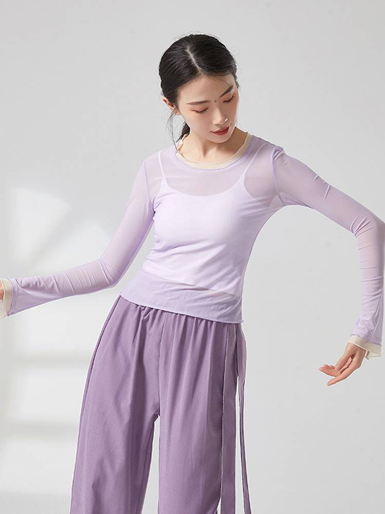 Classical modern dance body training exercise, clothing elastic mesh long -sleeved jacket, slim adult color performance service