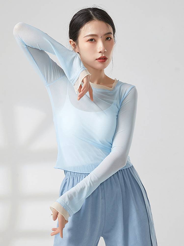 Classical modern dance body training exercise, clothing elastic mesh long -sleeved jacket, slim adult color performance service