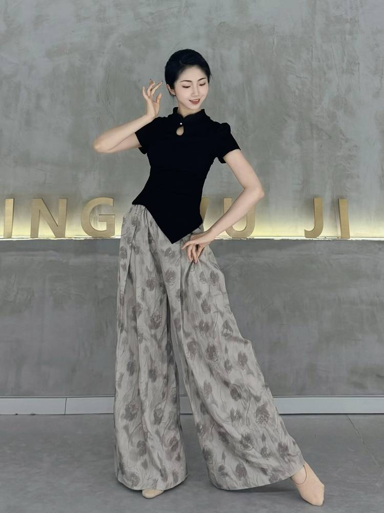 Modern dance loose wide -leg pants Classical dance elegant pants printed practice pants sinking national style dance pants summer