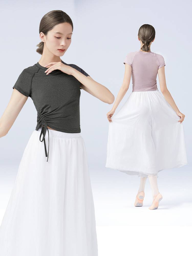 Dance service shirt in summer short -sleeved ballet exercises, side border border t -shirt adult modern dance service gymnastics uniforms