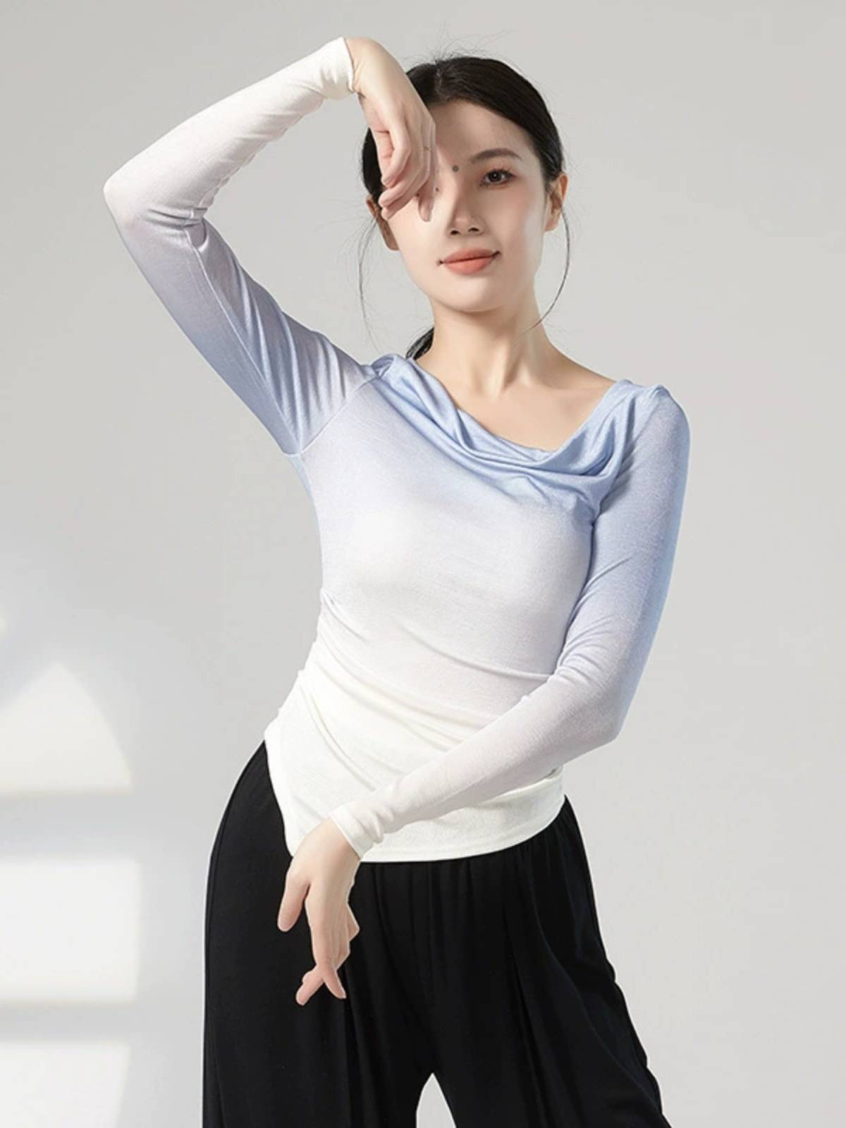 Classical dance clothing gradient upper upper collar long sleeve modern dance body is thin and thin daily body teacher class training service