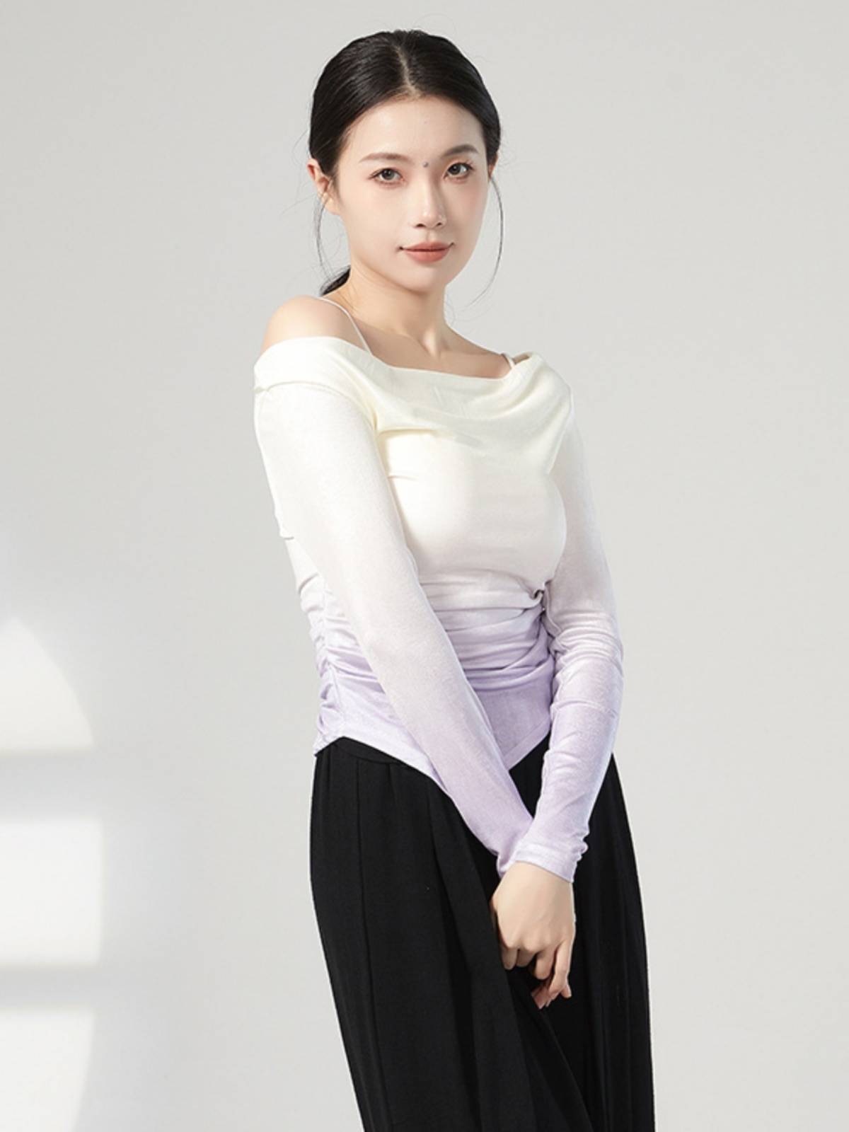 Classical dance clothing gradient upper upper collar long sleeve modern dance body is thin and thin daily body teacher class training service