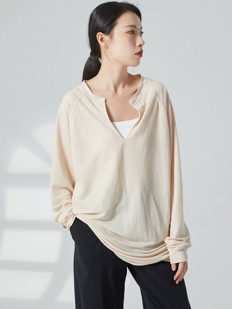 Modern dance exercise dance dance birthday wearing loose deep V men and women, the same personality long -sleeved wild top T -shirt