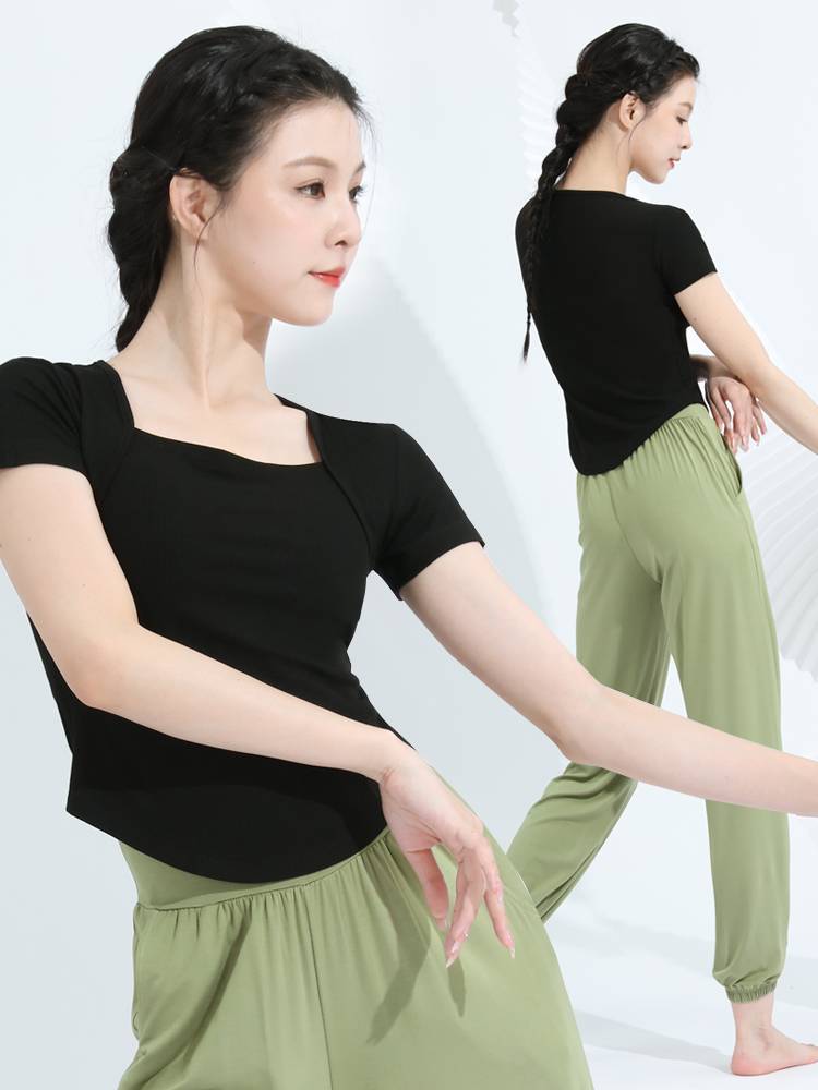 Dance practice uniform Top, female adult shape dancing short -sleeved Chinese classical modern dance art test training clothing summer