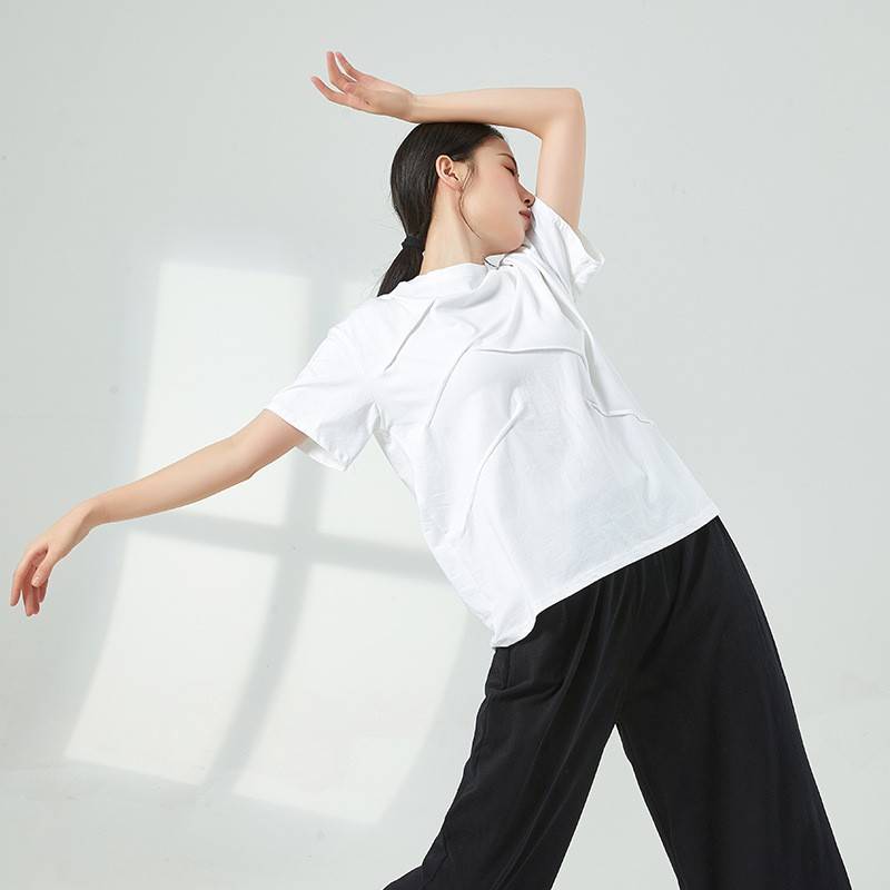 Modern dance clothing top, practice service, adult long -sleeved round neck cotton daily leisure men's loose sportswear new model