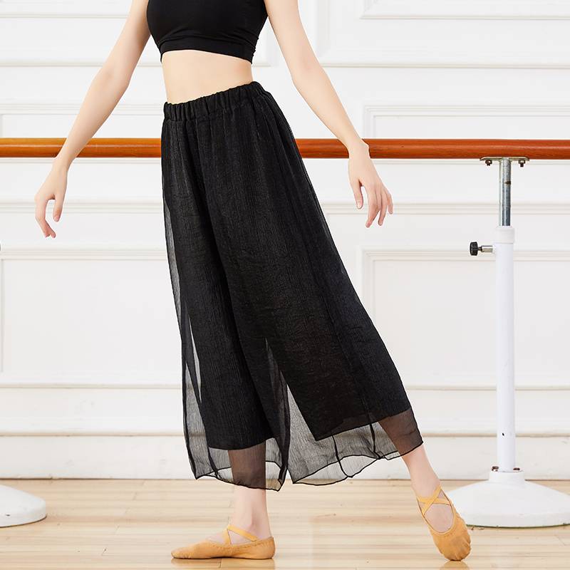 Spot black dance wide j leg pants training skirt pants women's chives spinning national classical modern dance pants summer service