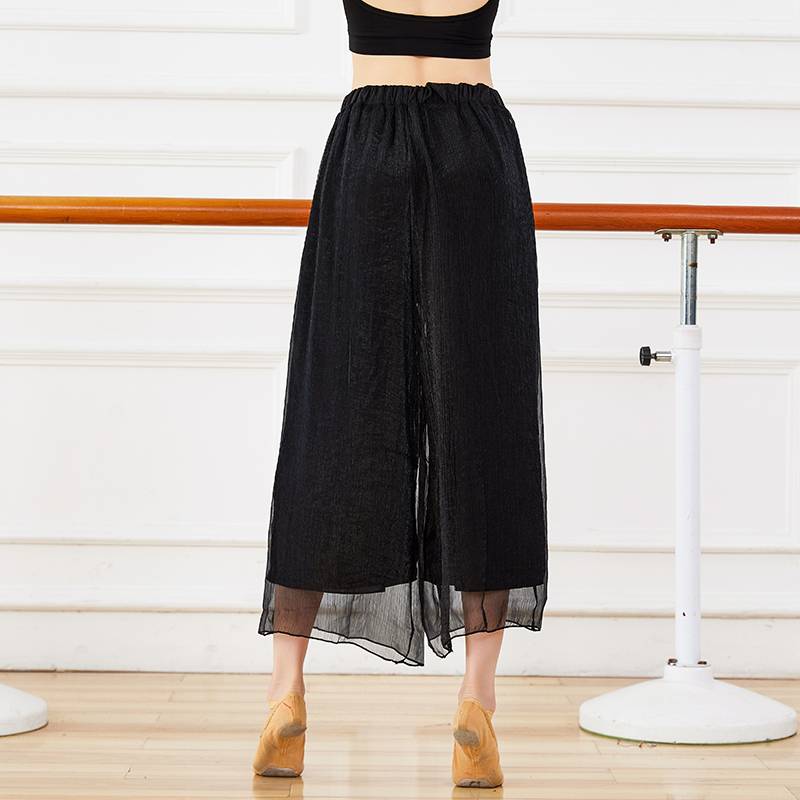 Spot black dance wide j leg pants training skirt pants women's chives spinning national classical modern dance pants summer service