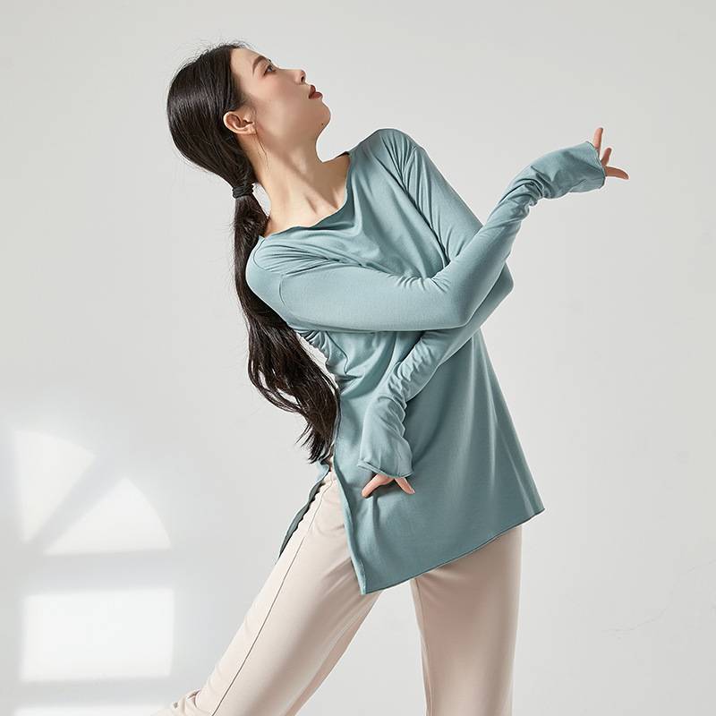 Loose modern dance exercise uniforms Top female personality split modern dance plus long -sleeved basic training college training service square dance
