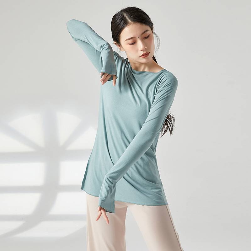 Loose modern dance exercise uniforms Top female personality split modern dance plus long -sleeved basic training college training service square dance