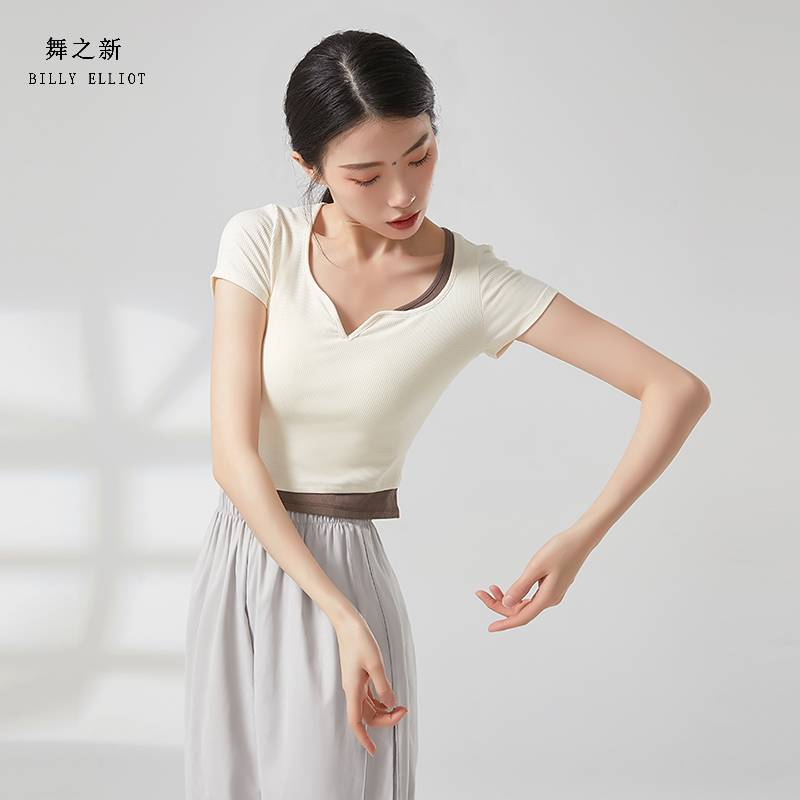 Dance top Women's new modern dance short -sleeved fashion body training clothing female middle V national classical dance exercise