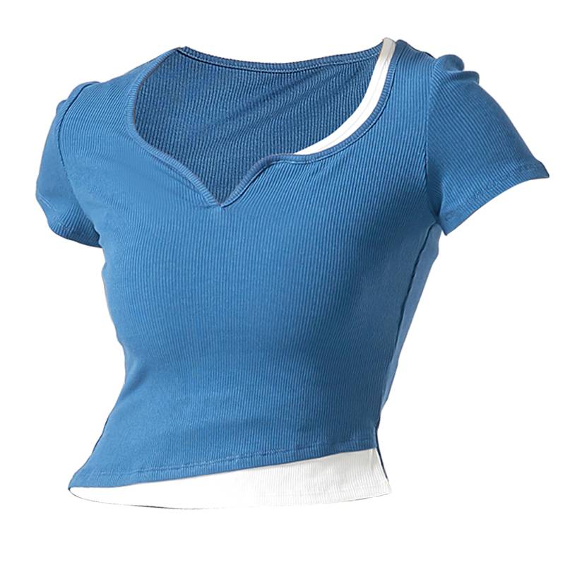Dance top Women's new modern dance short -sleeved fashion body training clothing female middle V national classical dance exercise