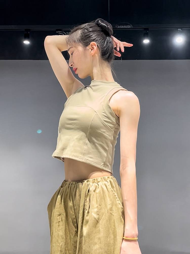 Modern dance practice service female tight body dance top black vest short art test yoga Chinese body service