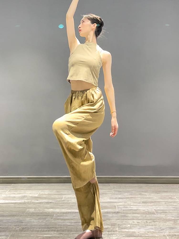 Modern dance practice service female tight body dance top black vest short art test yoga Chinese body service