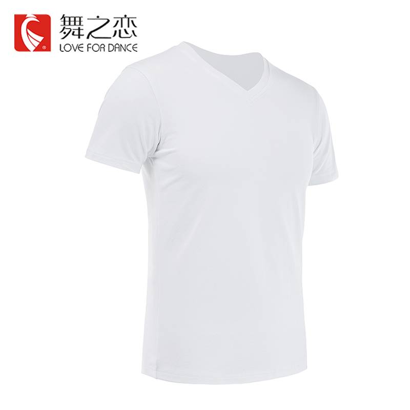 Dance Love -shaped Male Short -sleeved Modern Dance Server V -neck White Lean -based Training Kung Kung Gong Student Art Examination Services
