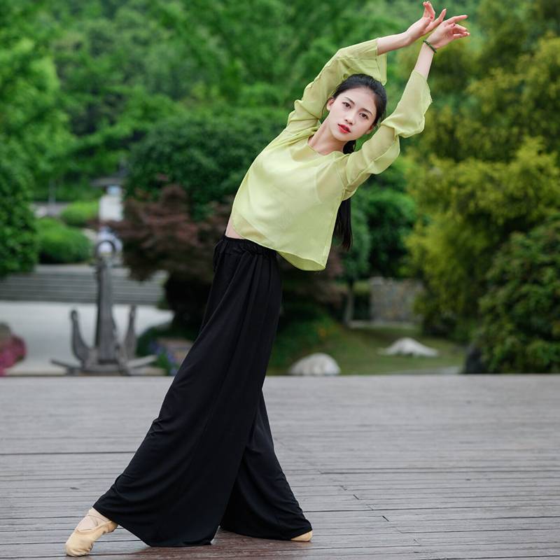 Dance service female adult loose men and women wide -leg pants national jazz practice service long pants straight pants modern dance clothing