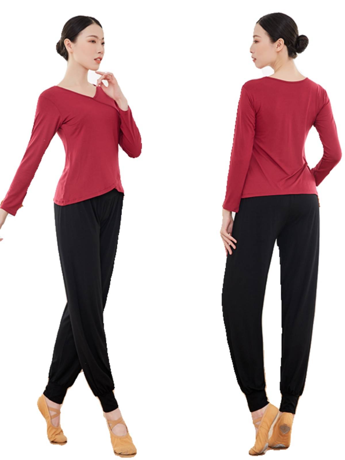 Spring and summer black dance practice clothes top female modern dance clothing dance dance lantern pants Chinese dance suit is thin