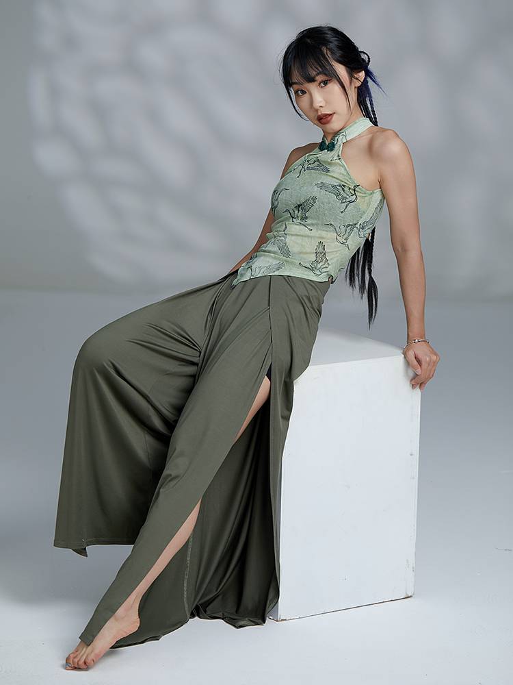 Gorgeous Solo Show Classical Dance Dance Pants Practice Dress, elegant, loose, thin, high split, elastic wide -leg pants modern dance