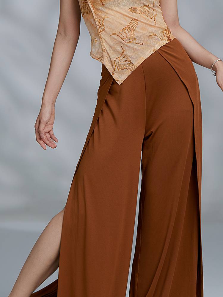 Gorgeous Solo Show Classical Dance Dance Pants Practice Dress, elegant, loose, thin, high split, elastic wide -leg pants modern dance