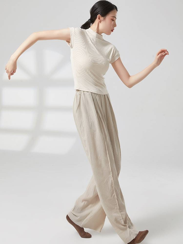 Modern dance clothing top dance dance training solid color short sleeves, thin classical dance body rhyme, turtleneck sports girl
