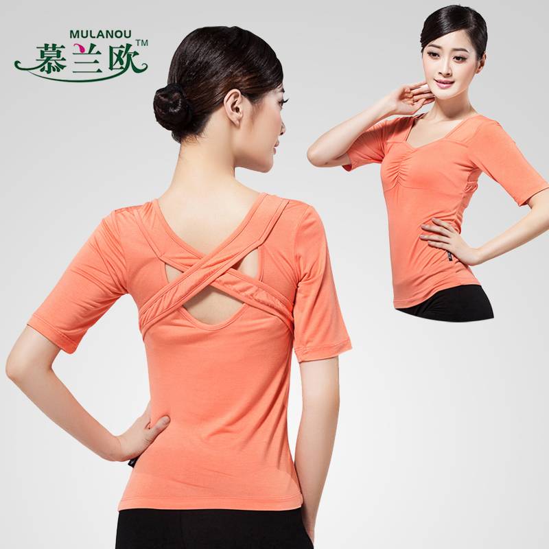 Modern dance exercise uniform medium -sleeved Modal dance shirt beauty back yoga -shaped dress square dance health clothes girl