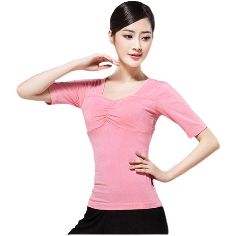 Modern dance exercise uniform medium -sleeved Modal dance shirt beauty back yoga -shaped dress square dance health clothes girl