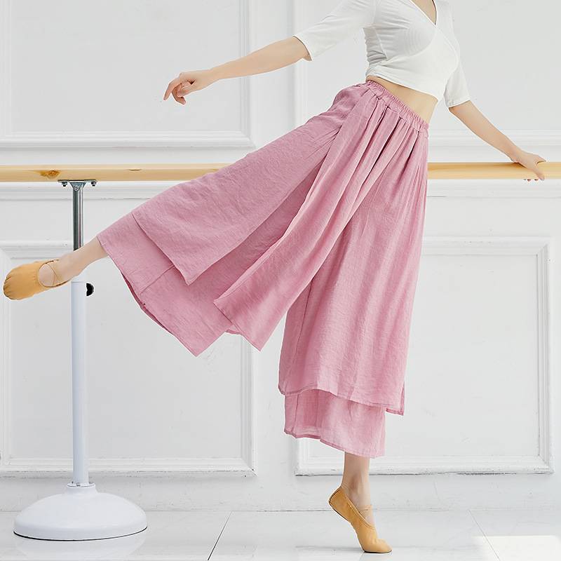 Modern Dance Practice Female Female Pants Pants Chinese Wind Cotton Silk Fork wide -leg pants Classical dancer.