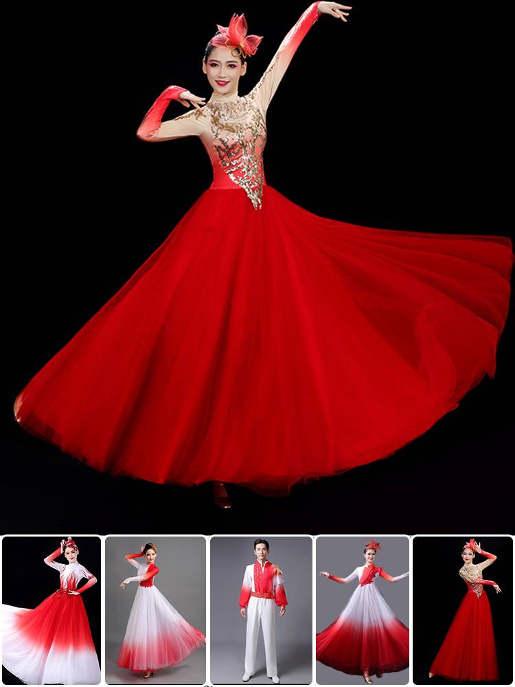 Modern Dance Performance Service Male Red Banner Praise Wanjiang Song Performance Performance Costume China Storm Dance Chorus Women's Models