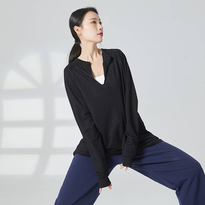 Modern dance top adult dance birthday wearing loose deep V female same personality Chinese dance long sleeve practice